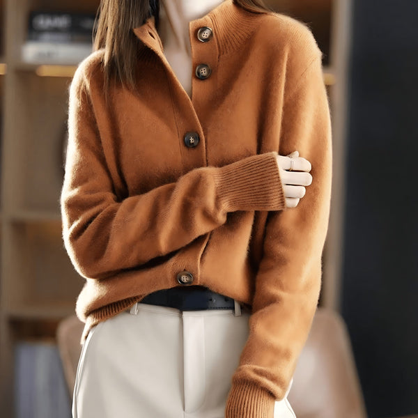 Collared Button Up Knit Cardigan for women
