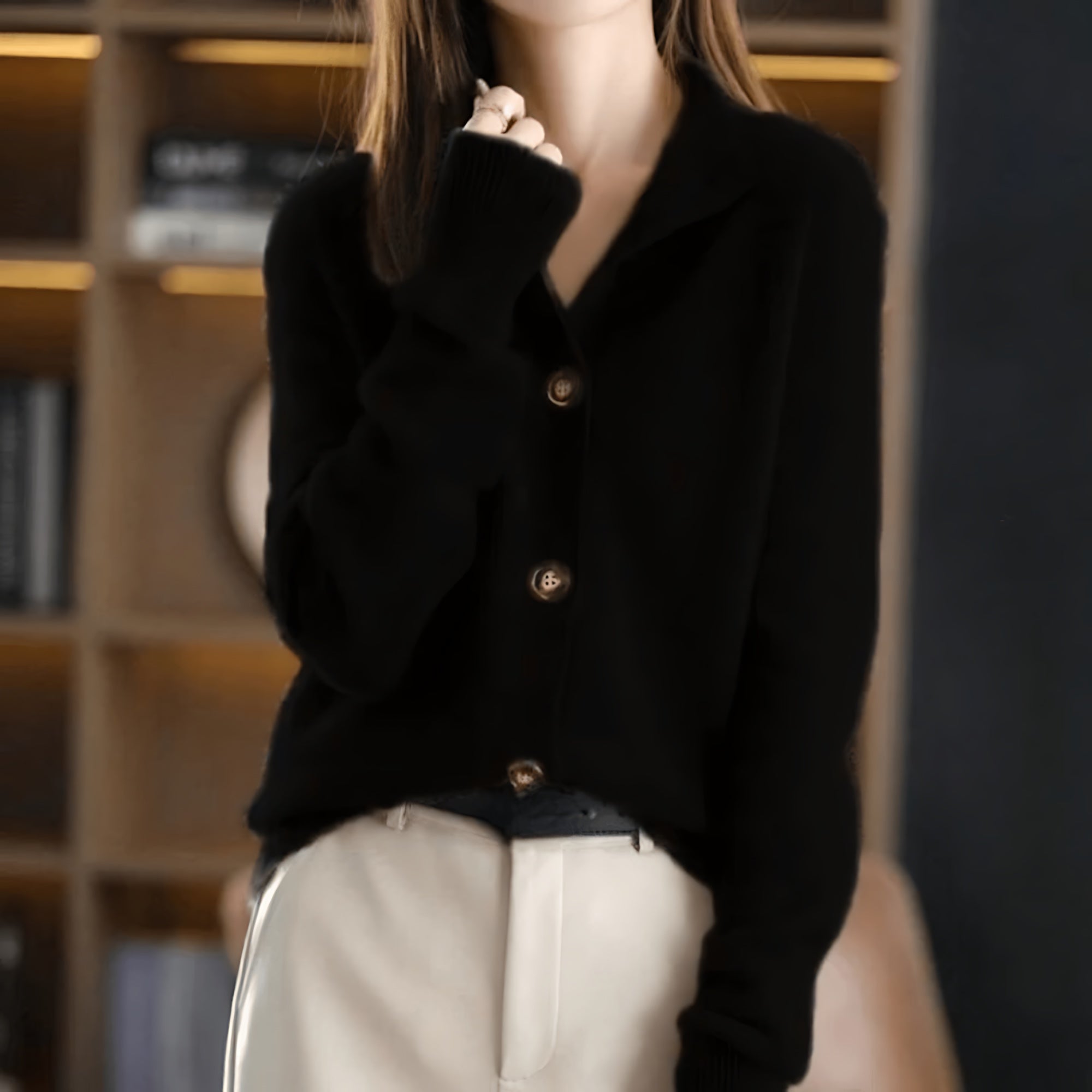 Collared Button Up Knit Cardigan for women, view 4