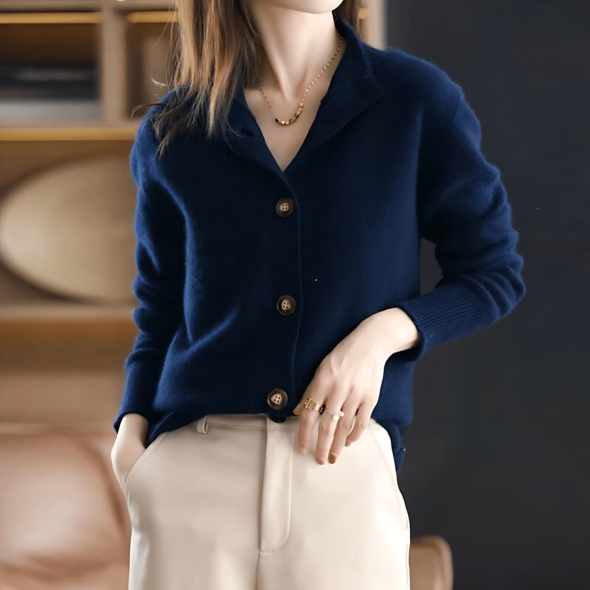 Collared Button Up Knit Cardigan for women, view 5