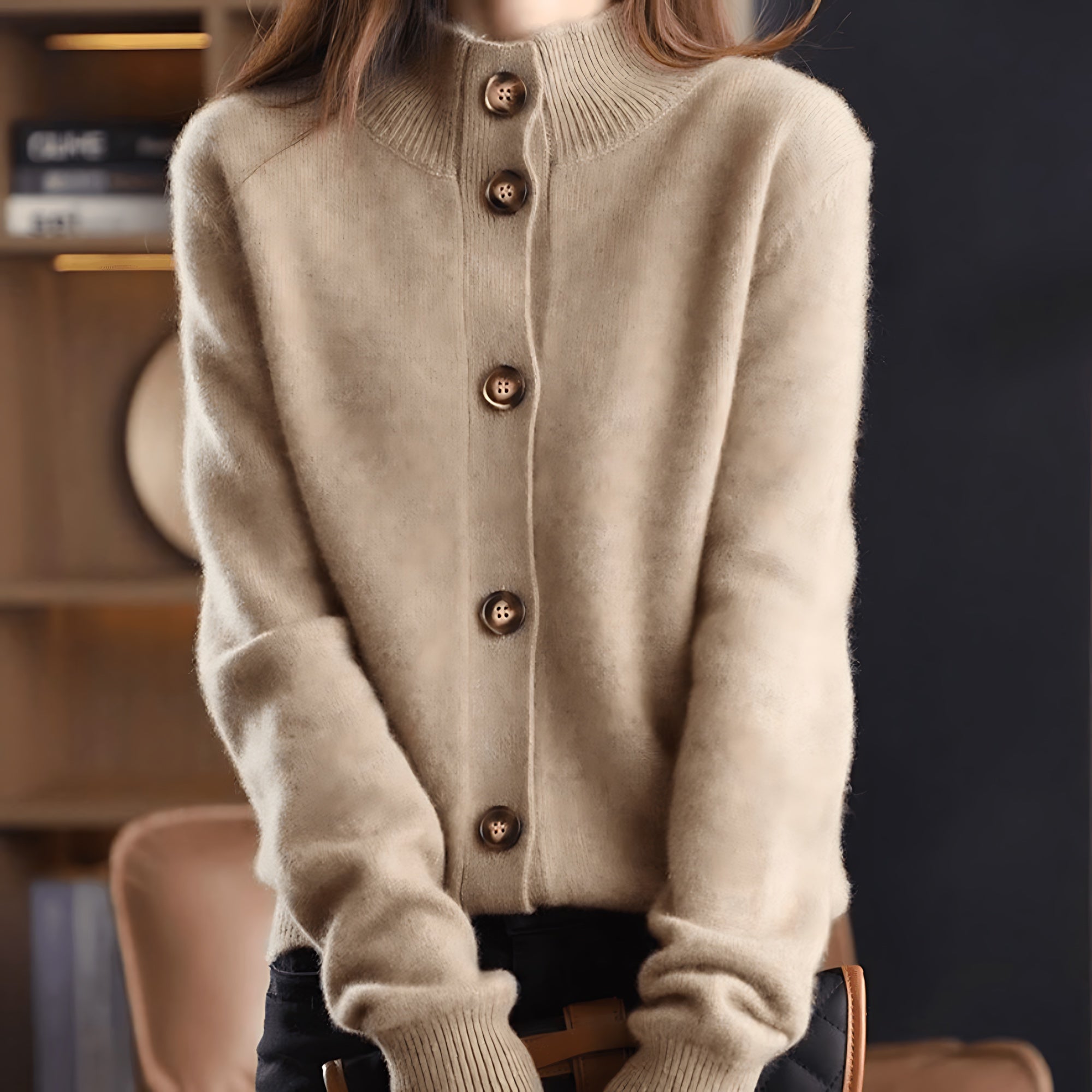 Collared Button Up Knit Cardigan for women, view 7