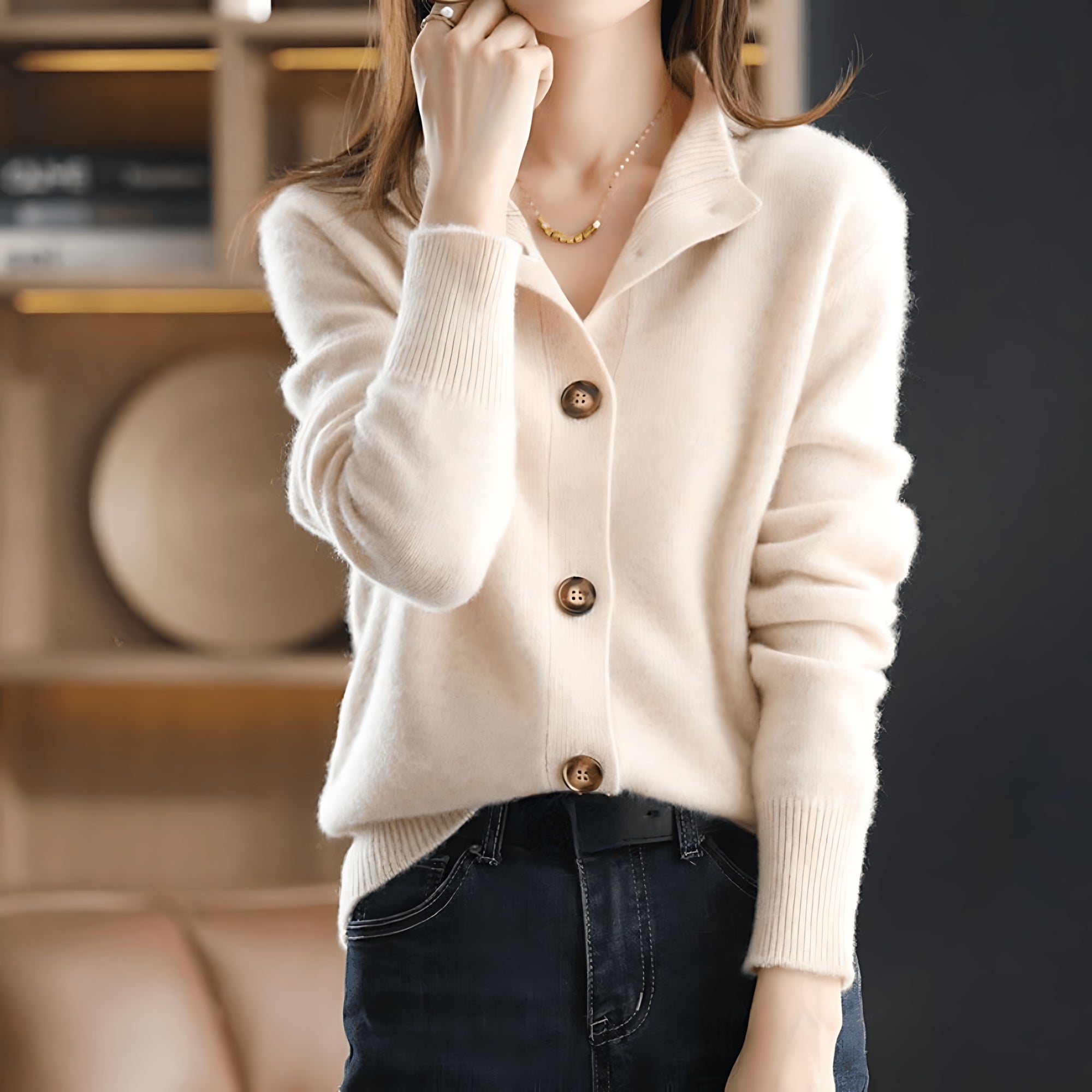 Collared Button Up Knit Cardigan for women, view 9