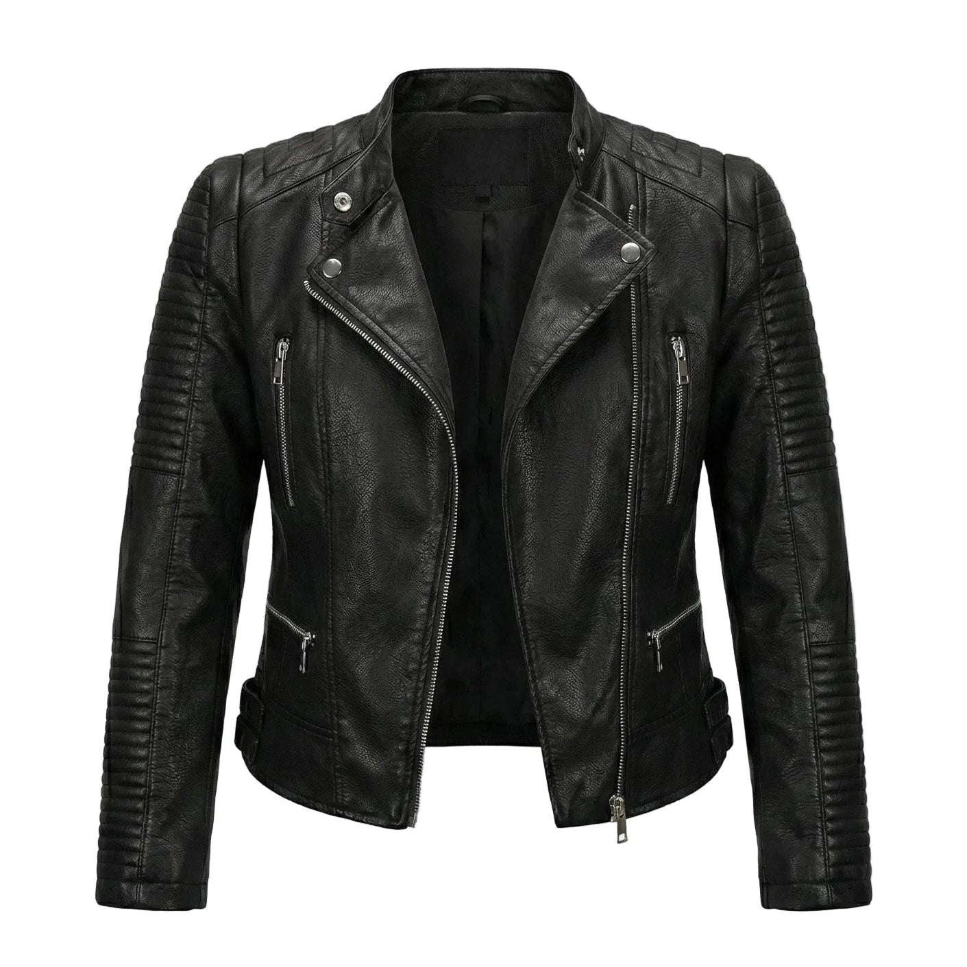 Oversized Collar Faux Leather Jacket for women
