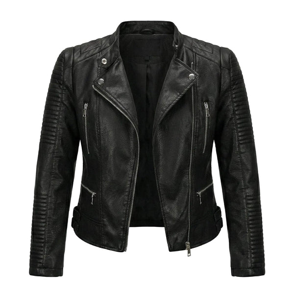 Oversized Collar Faux Leather Jacket for women