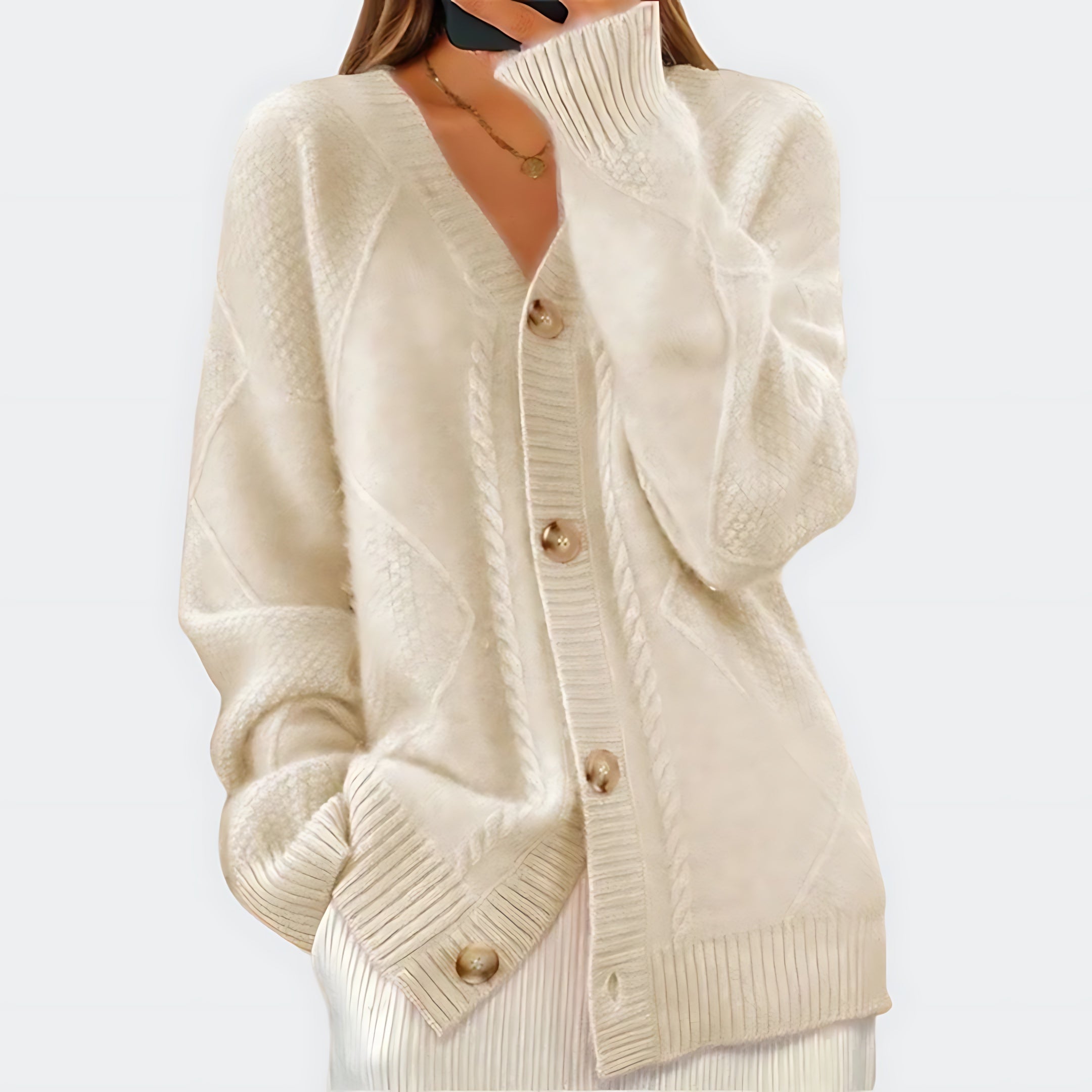 Cable Knit Button Up Cardigan for women, view 5