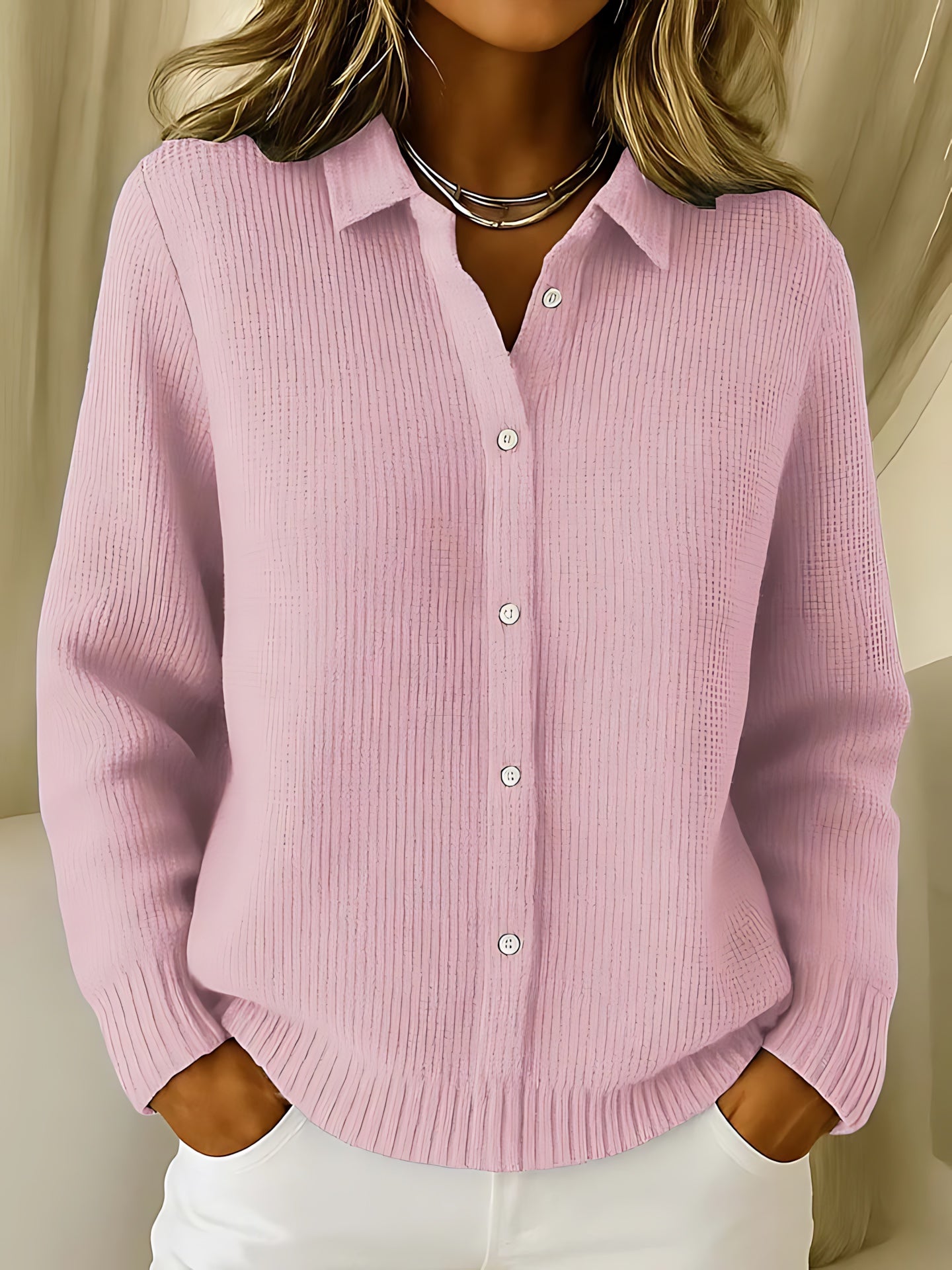 Long Sleeve Collared Button Up Cardigan for women, view 2