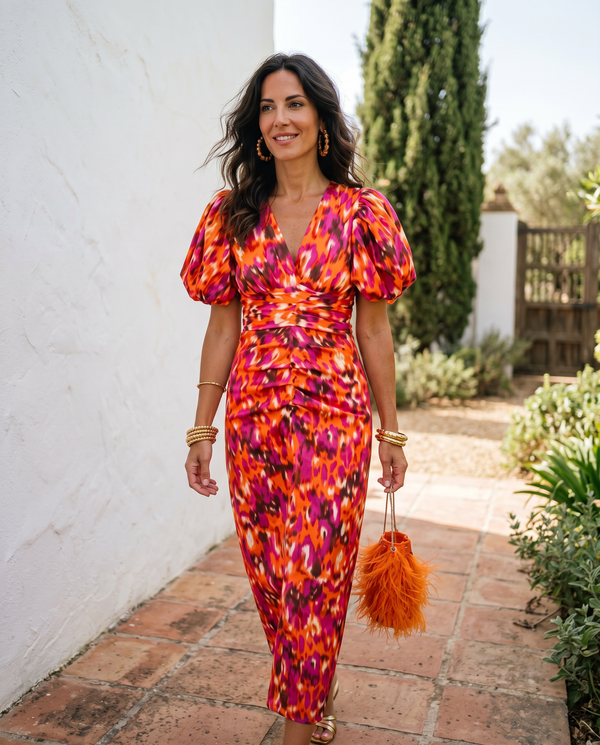 Emmeline floral puff-sleeve midi dress