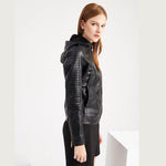 Faux Leather Jacket, Removable Hood for women, view 4