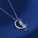 Moonstone Crescent Moon & Cat Necklace