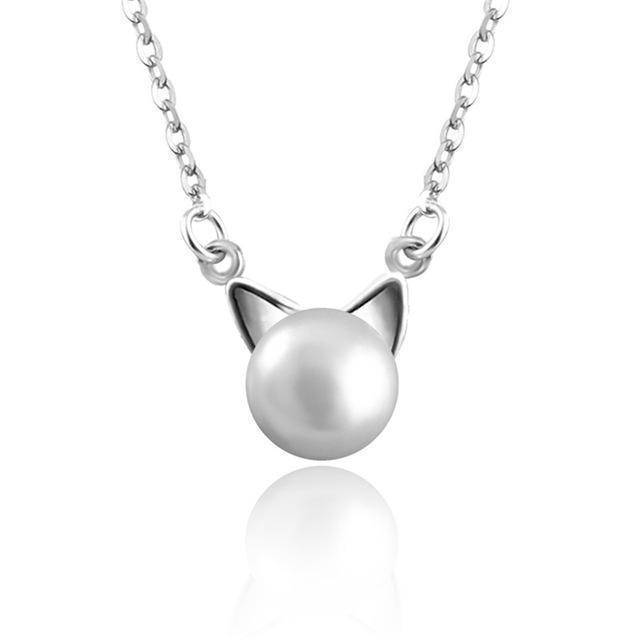 Beautiful Pearl Cat Necklace with Matching Earrings + Ring