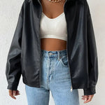 Black Oversized Zip-Front Jacket for women