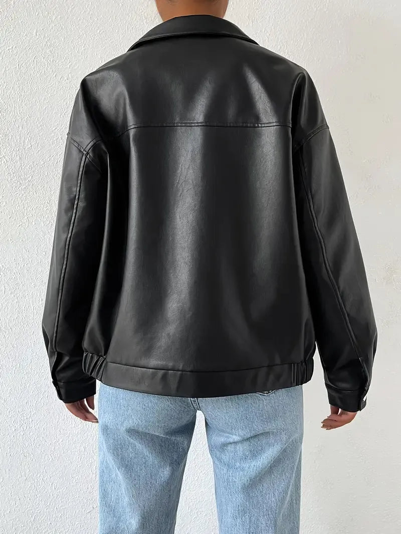 Black Oversized Zip-Front Jacket for women