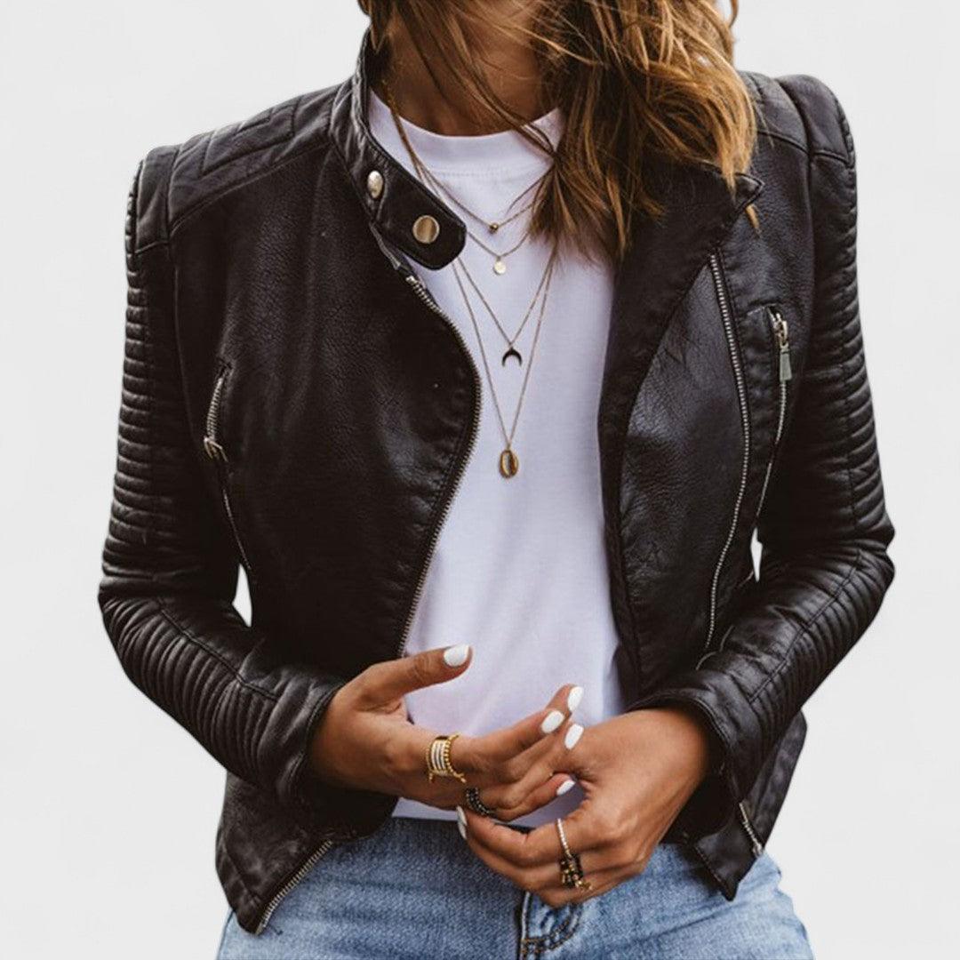 Black Quilted Cropped Biker Jacket for women