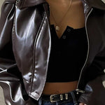 Brown Cropped Moto Jacket for women