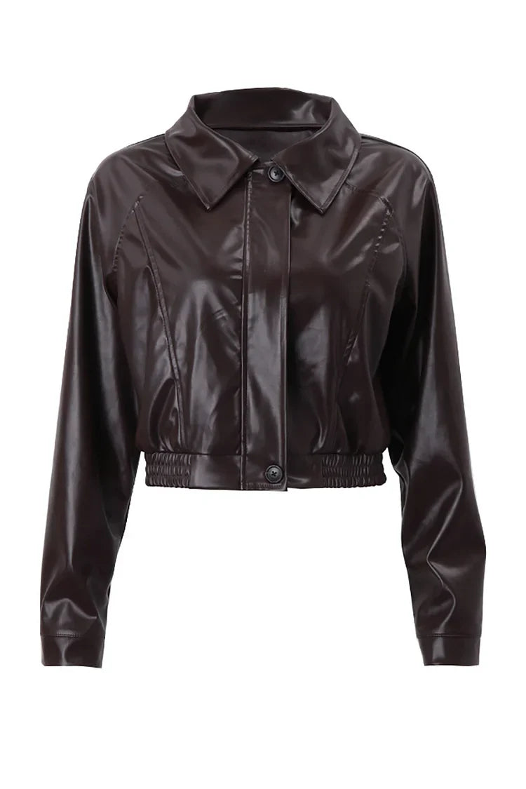 Brown Cropped Moto Jacket for women