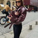 Burgundy Belted Cropped Jacket for women