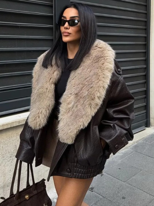 Faux Fur Collar Oversized Jacket for women, view 2