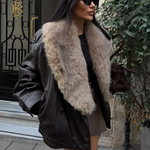 Faux Fur Collar Oversized Jacket for women, view 3