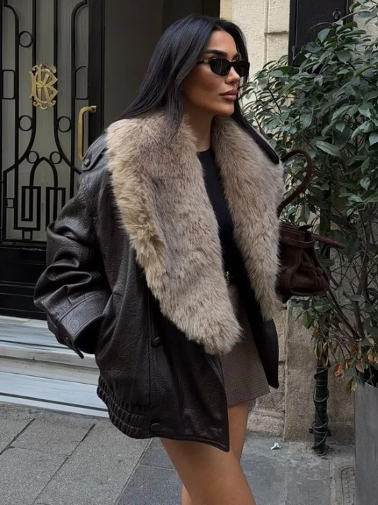 Faux Fur Collar Oversized Jacket for women, view 3