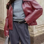 Oversized Cropped Faux Leather Jacket for women