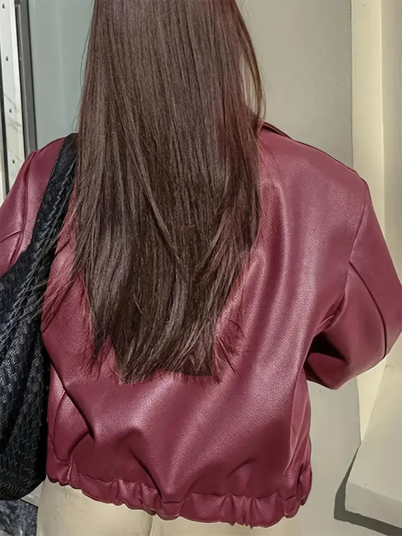 Oversized Cropped Faux Leather Jacket for women