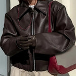 Oversized Cropped Faux Leather Jacket for women