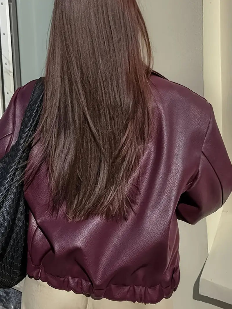 Oversized Cropped Faux Leather Jacket for women