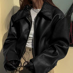 Oversized Cropped Faux Leather Jacket for women