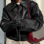 Oversized Cropped Faux Leather Jacket for women