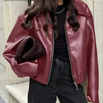 Oversized Cropped Faux Leather Jacket for women