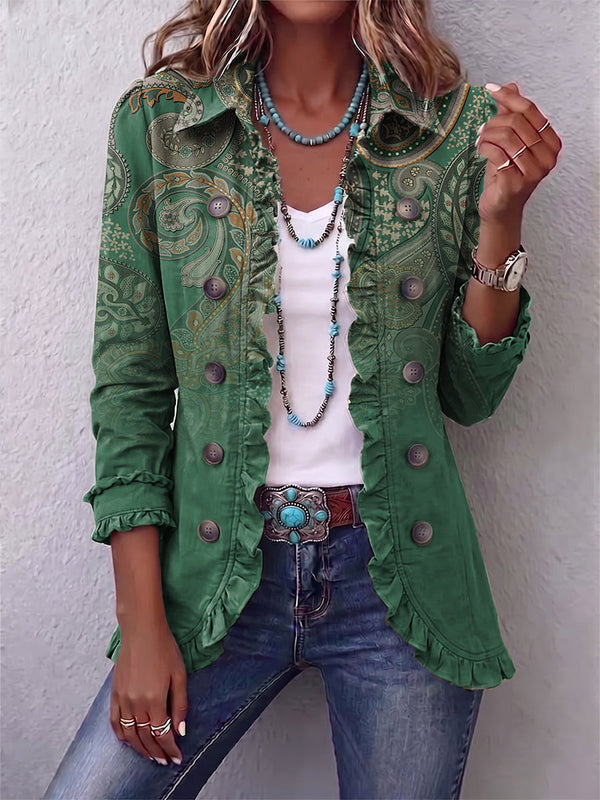 Georgia | Green Paisley Ruffle Jacket