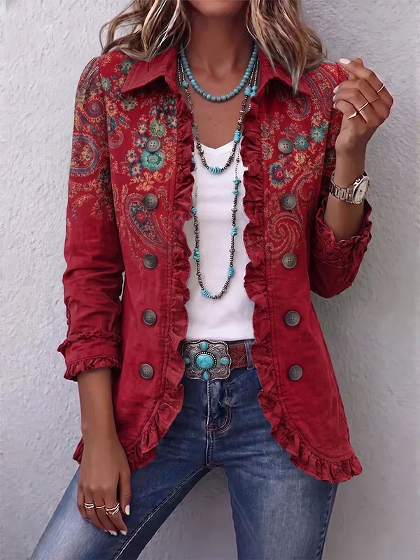 Sarah | Red Paisley Ruffle Jacket