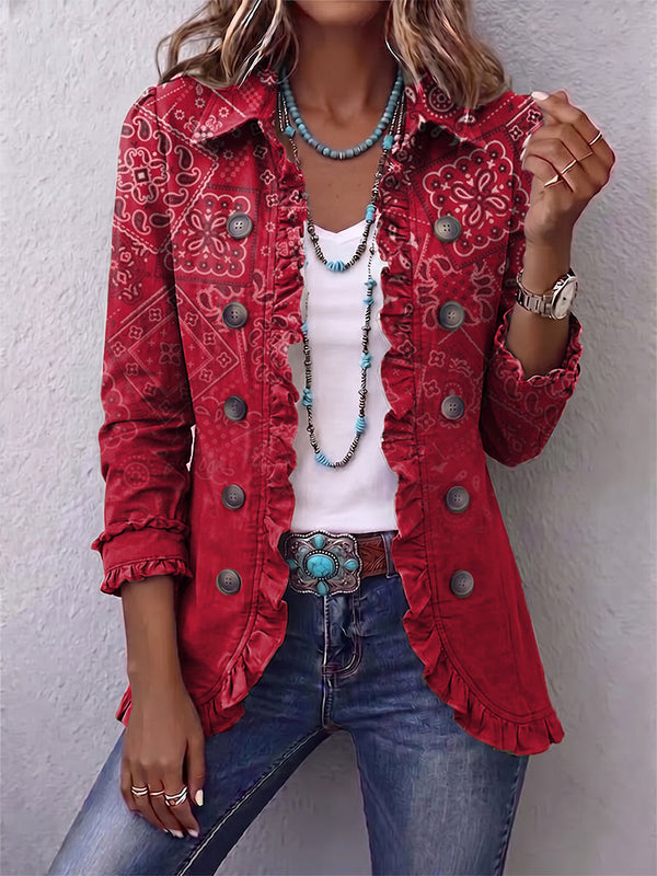 Annabel | Red Gradient Paisley Ruffle Jacket