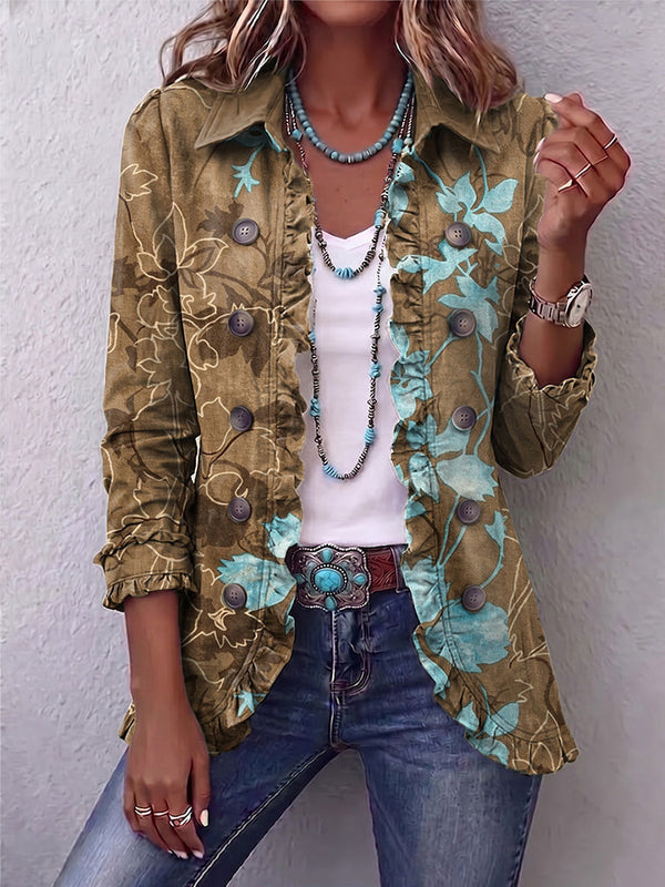 Juliet | Olive & Turquoise Floral Ruffle Jacket