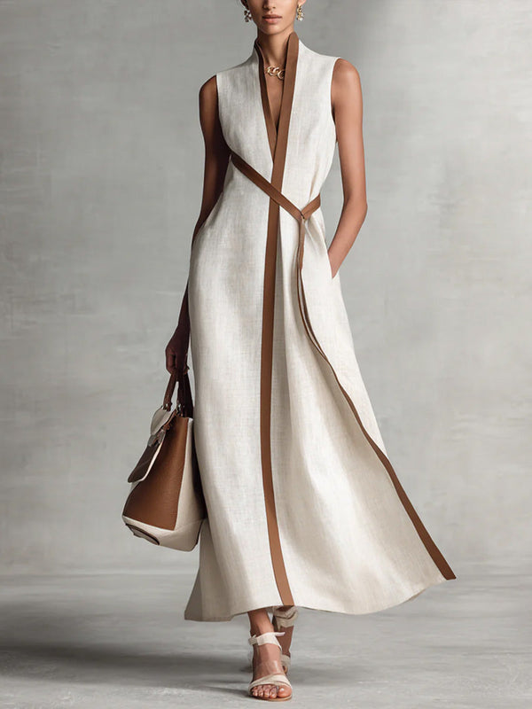 Harper | Sleeveless Belted Cotton-Linen Dress
