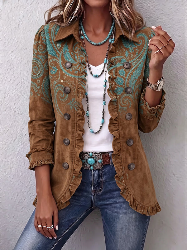 Penelope | Brown Paisley Ruffle Jacket