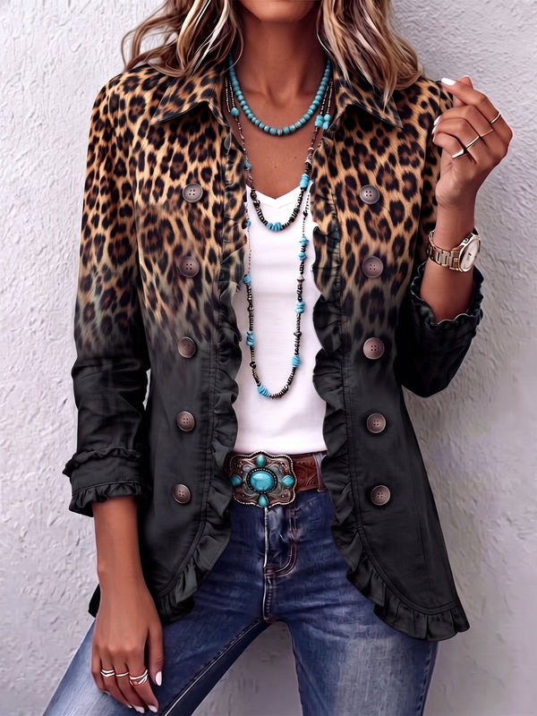 Jane | Charcoal Leopard Ruffle Blazer