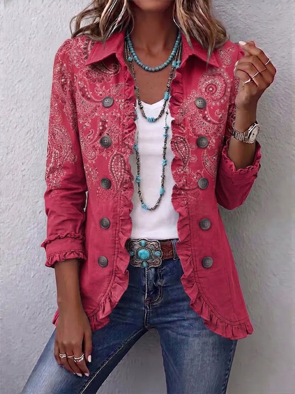 Lucy | Pink Paisley Ruffle Jacket
