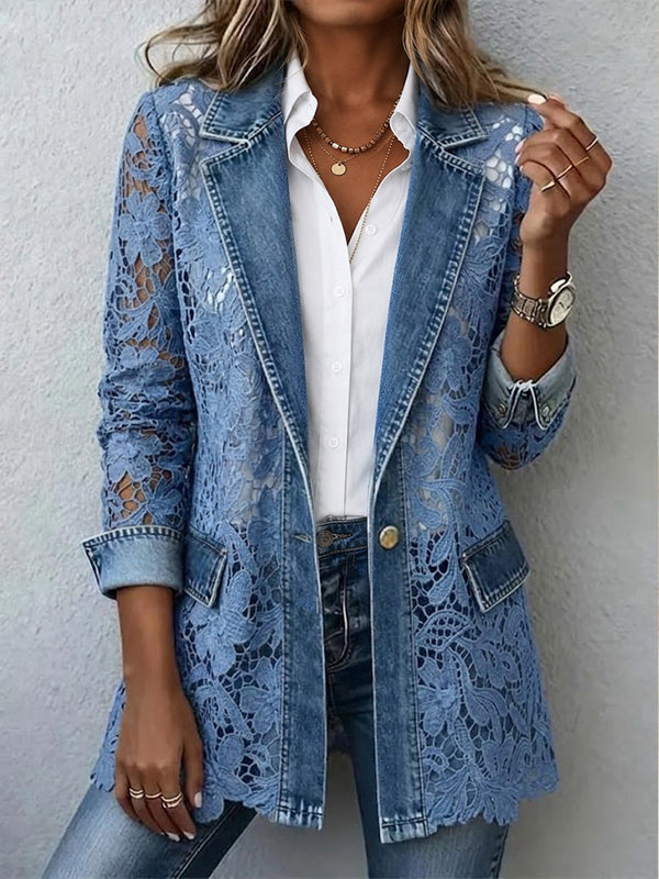 Alice | Denim Blue Floral Lace Blazer