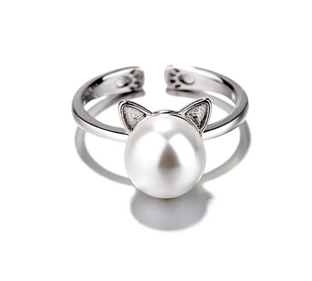Pearl Cat Necklace with Bonus Earrings + Ring