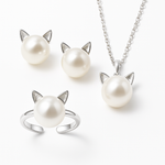 Pearl Cat Necklace with Bonus Earrings + Ring
