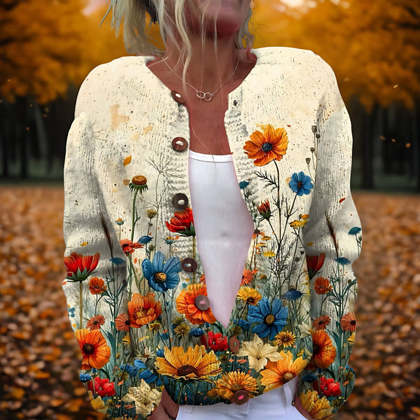 Wildflower Print Fuzzy Knit Cardigan for women