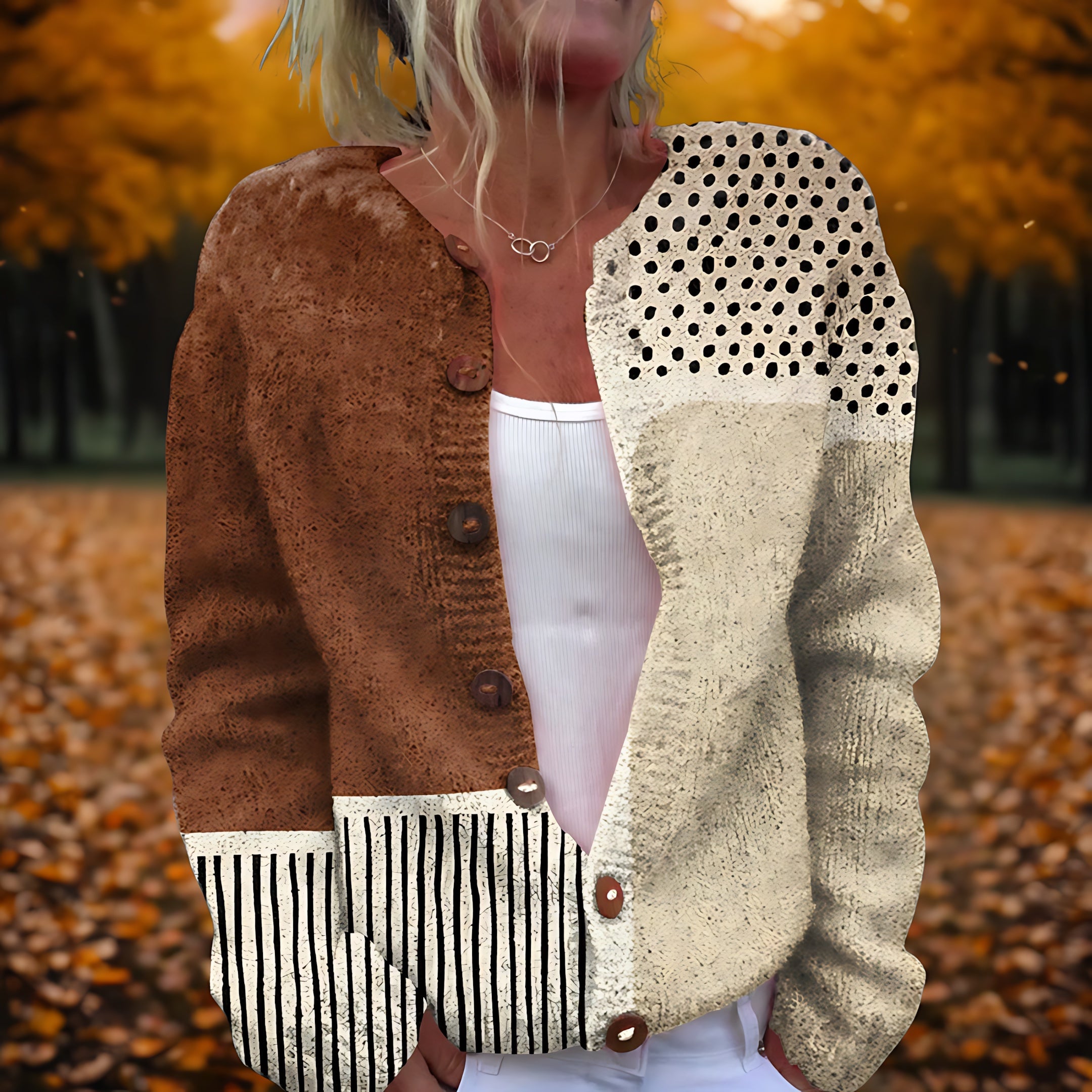 Polka Dot Patchwork Knit Cardigan for women