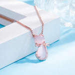 Pink Stone Cat Necklace with Zirconia