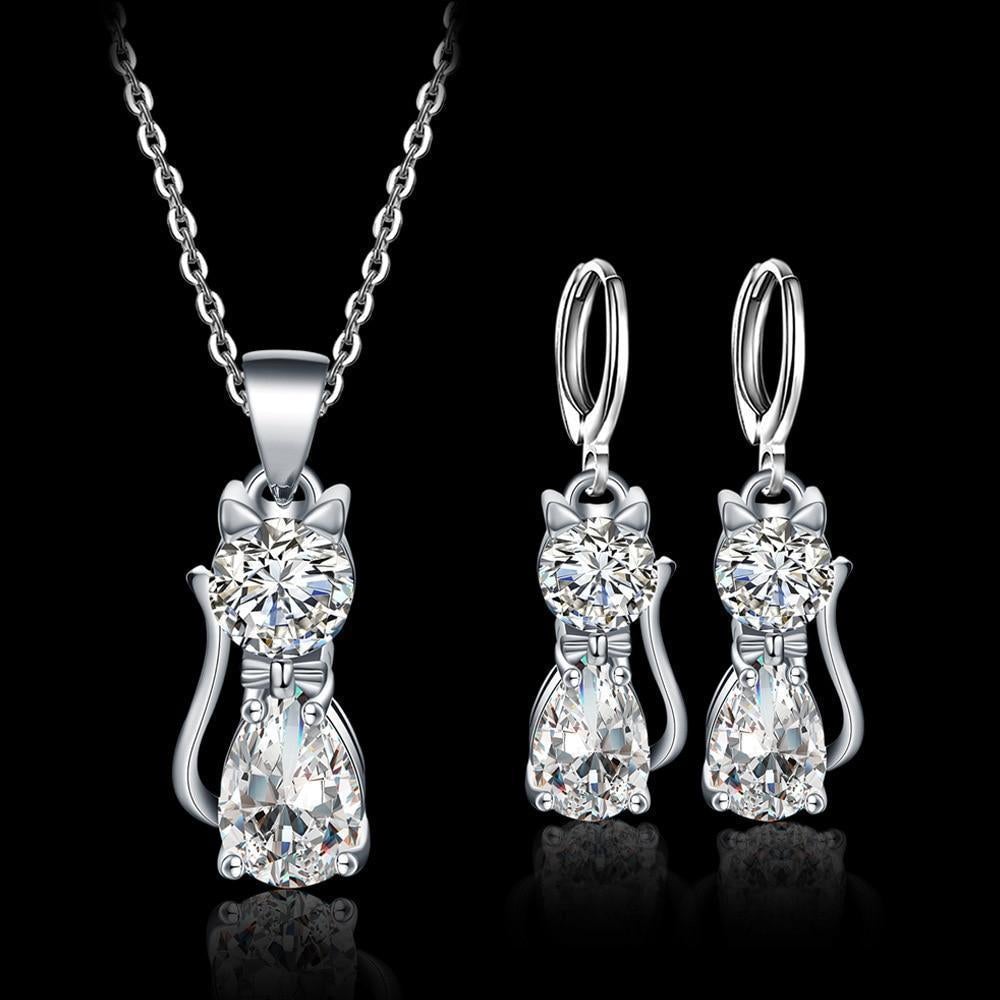 Happy Cats Sterling Silver Necklace & Earrings Set