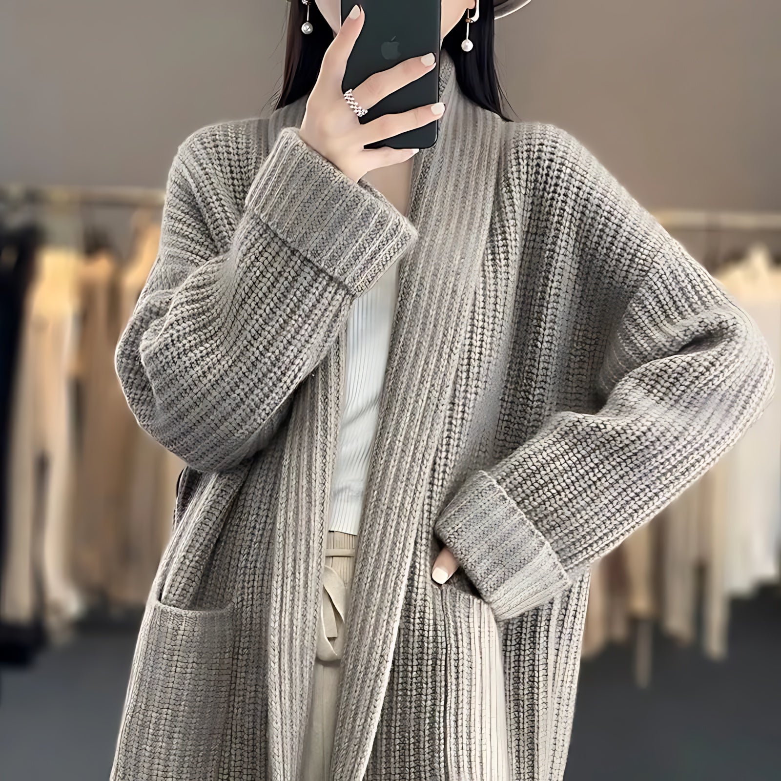 Ribbed Knit Open Front Cardigan for women, view 2