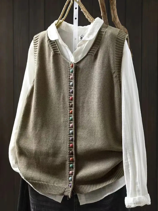 Sleeveless Button Up Knit Cardigan for women, view 6