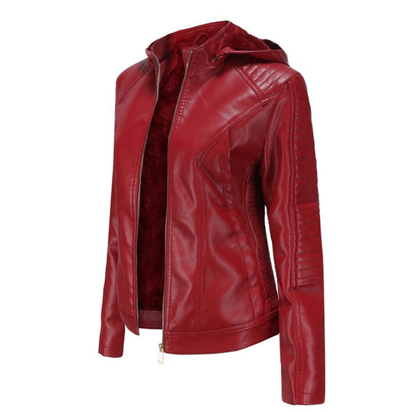 Faux Leather Jacket, Removable Hood for women