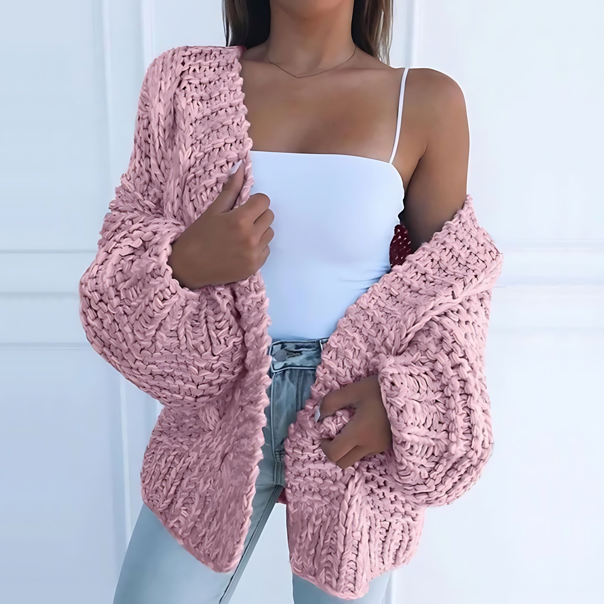 Chunky Knit Open Front Cardigan for women, view 4