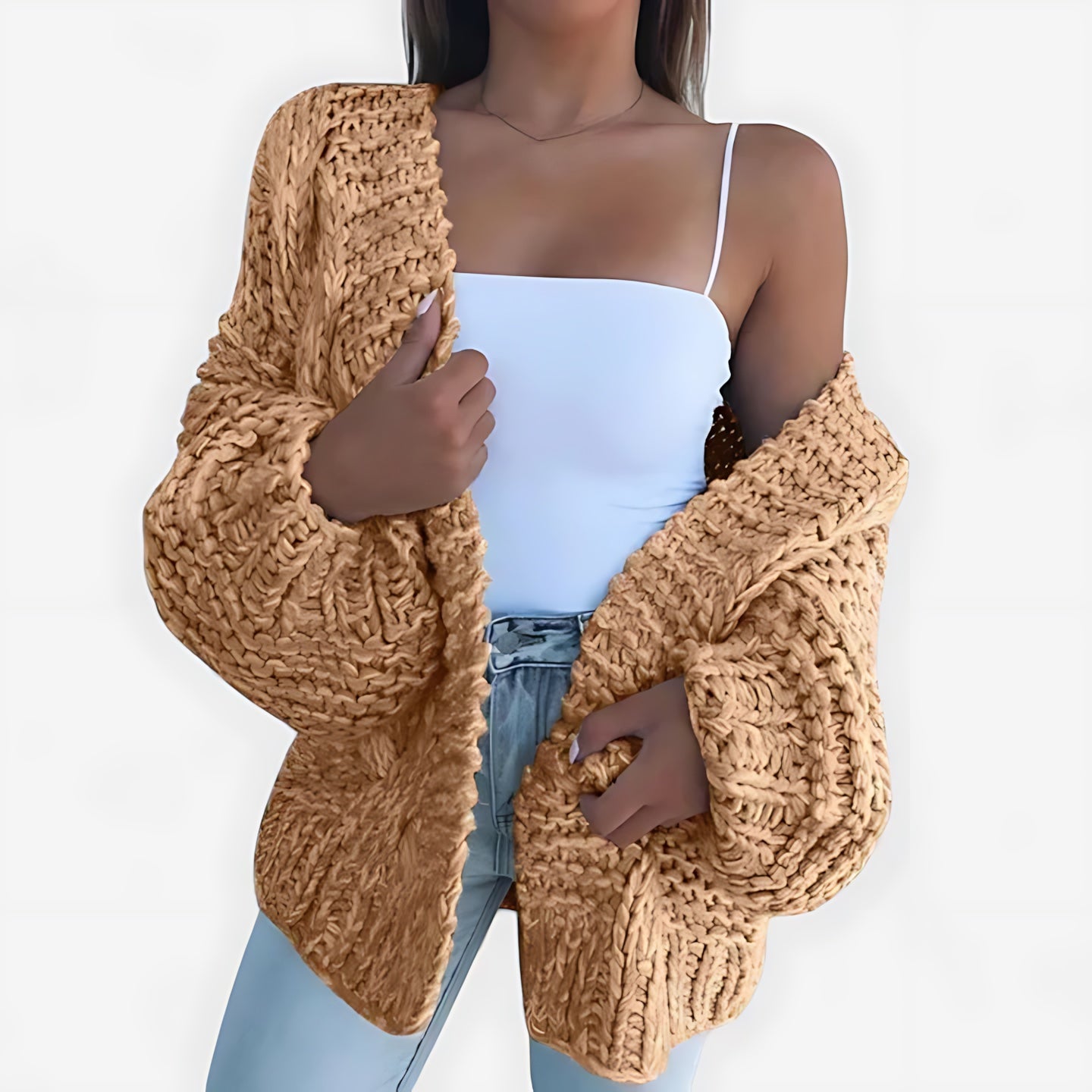 Chunky Knit Open Front Cardigan for women, view 6