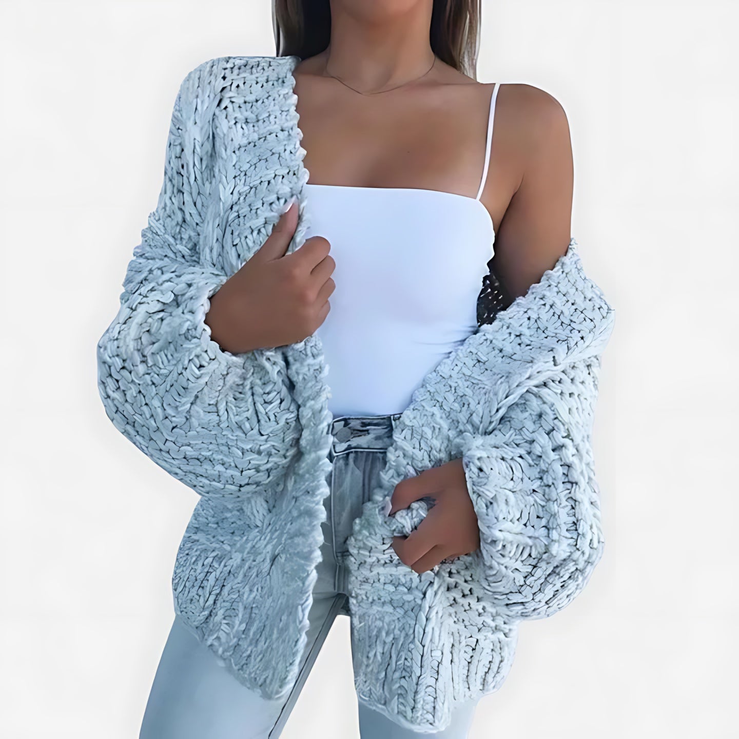 Chunky Knit Open Front Cardigan for women, view 7